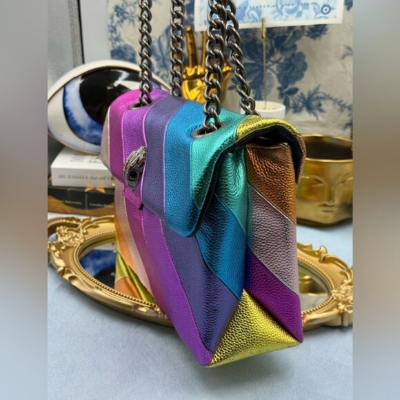🆕 KURT GEIGER LONDON 🧿 NWOT Leather Kensington Shoulder Bag, Metallic Rainbow - Picture 5 of 16